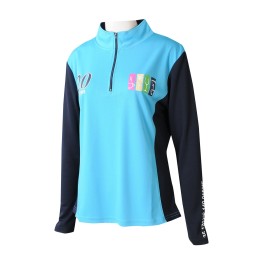 P1319 Individually designed women's long-sleeved polo shirts Supply half-chest zipper contrast sleeves silk-print LOGO equestrian school polo shirts POLO shirt center class shirt 100% polyester P1319 Individually designed women's long-sleeved polo shirts Supply half-chest zipper contrast sleeves silk-print LOGO equestrian school polo shirts POLO shirt center class shirt 100% polyester